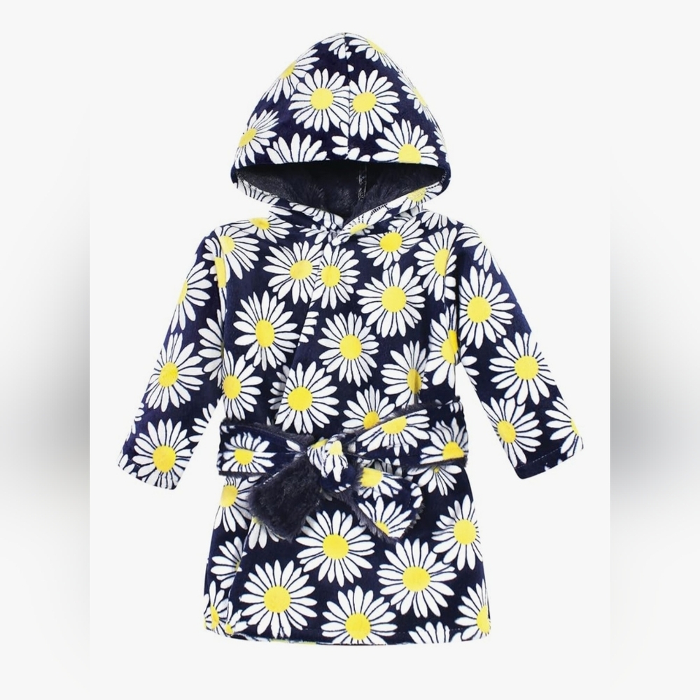 Hudson Baby BabyMink with Faux Fur Lining Pool & Beach Robe Cover-up-Navy Daisy